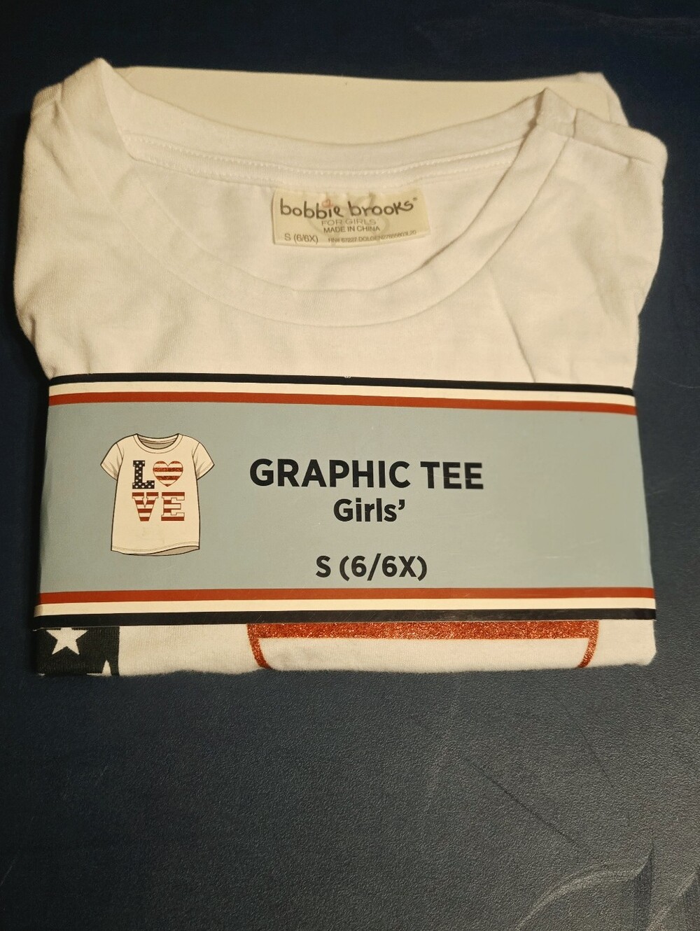 Bobbie Brooks White Graphic Tee with Red Glitter 'LOVE' Accents